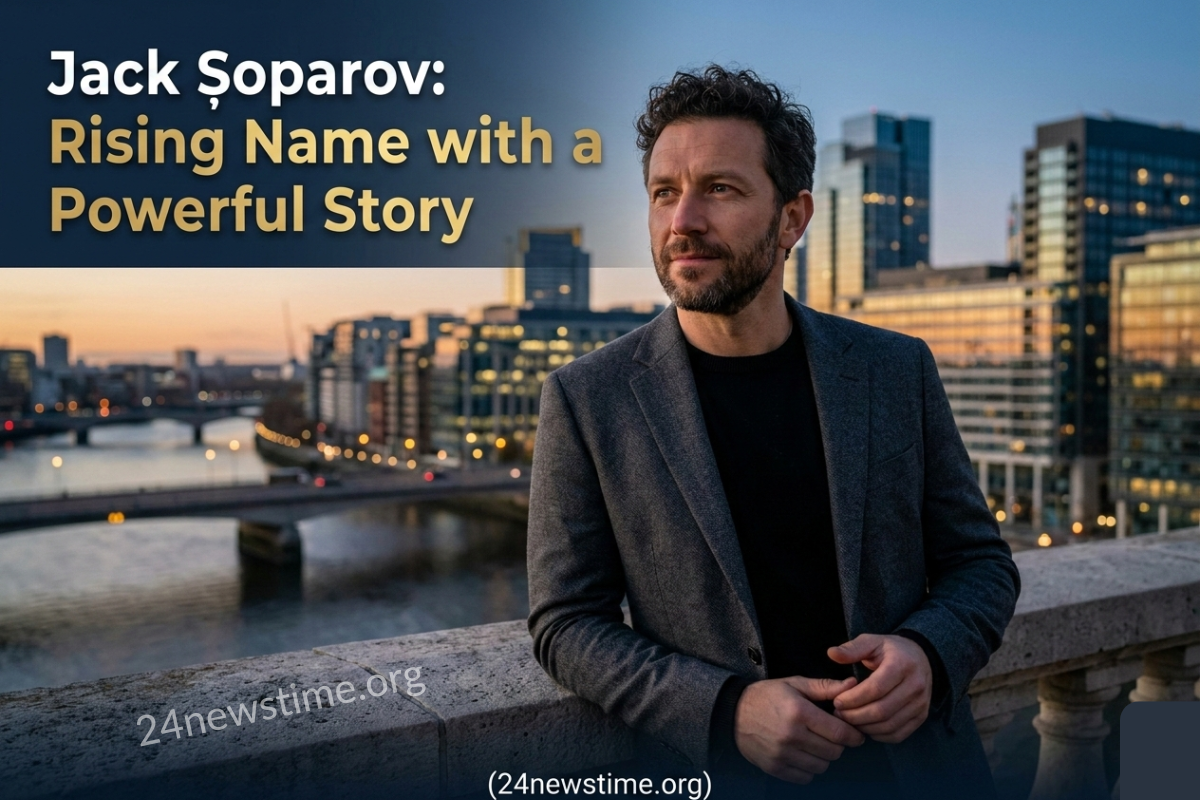 Jack Şoparov speaking confidently at a public event.