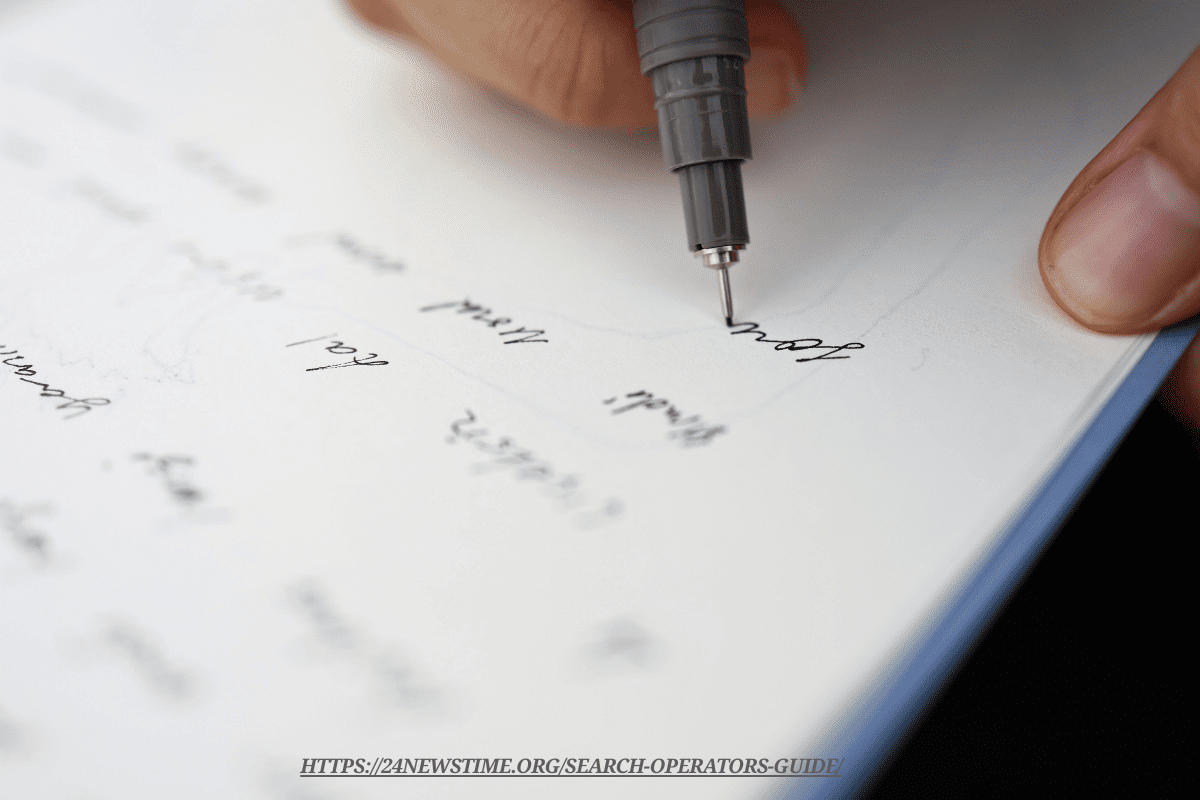 Person rewriting sentences on a laptop