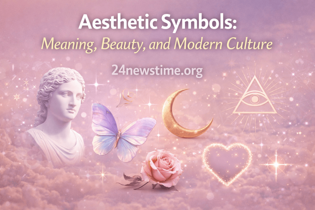 Artistic collection of aesthetic symbols including geometric shapes, stars, and floral designs