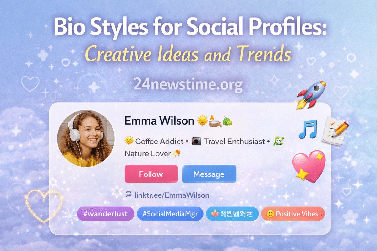 Creative social media bio styles displayed with symbols and minimalist text designs