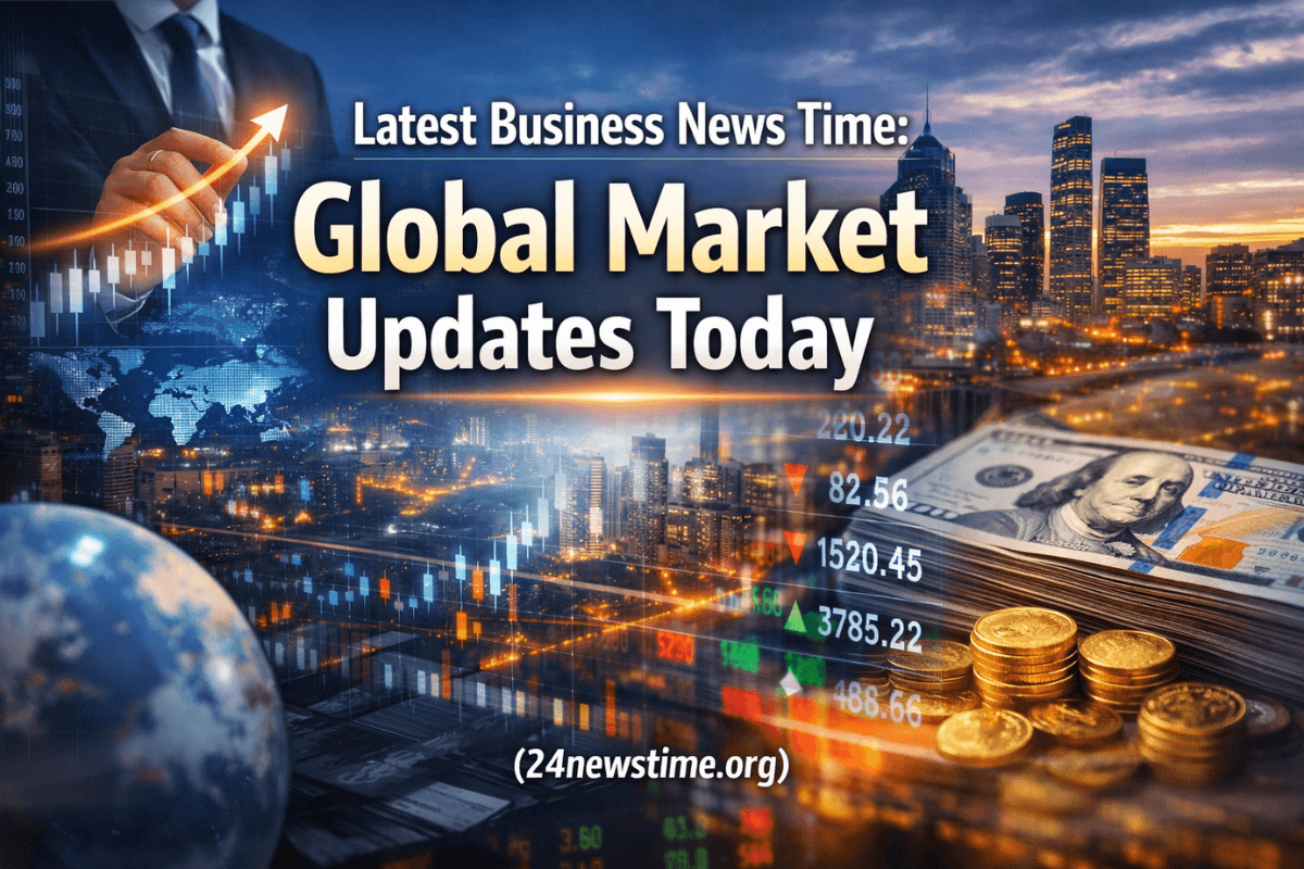 modern newsroom displaying latest business market updates