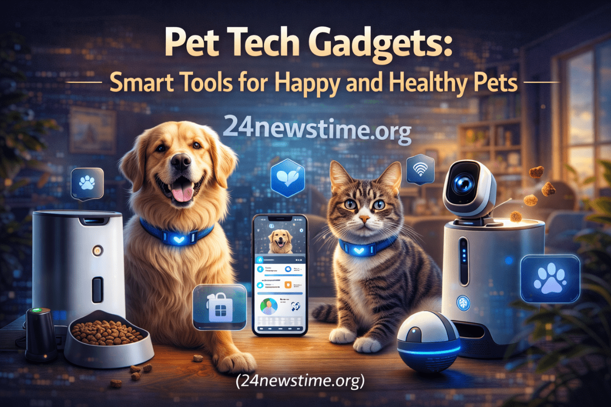 A dog wearing a smart collar and playing with an interactive pet toy