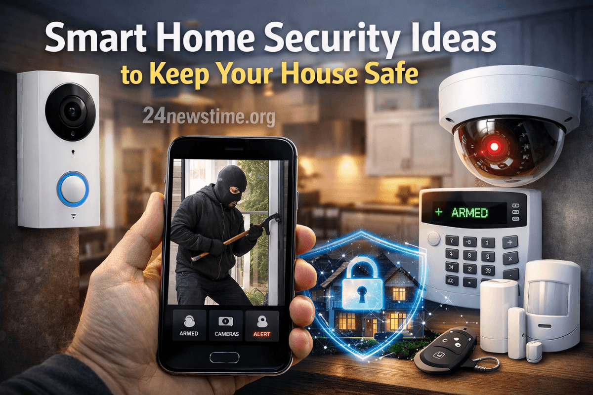 Modern home equipped with smart security devices