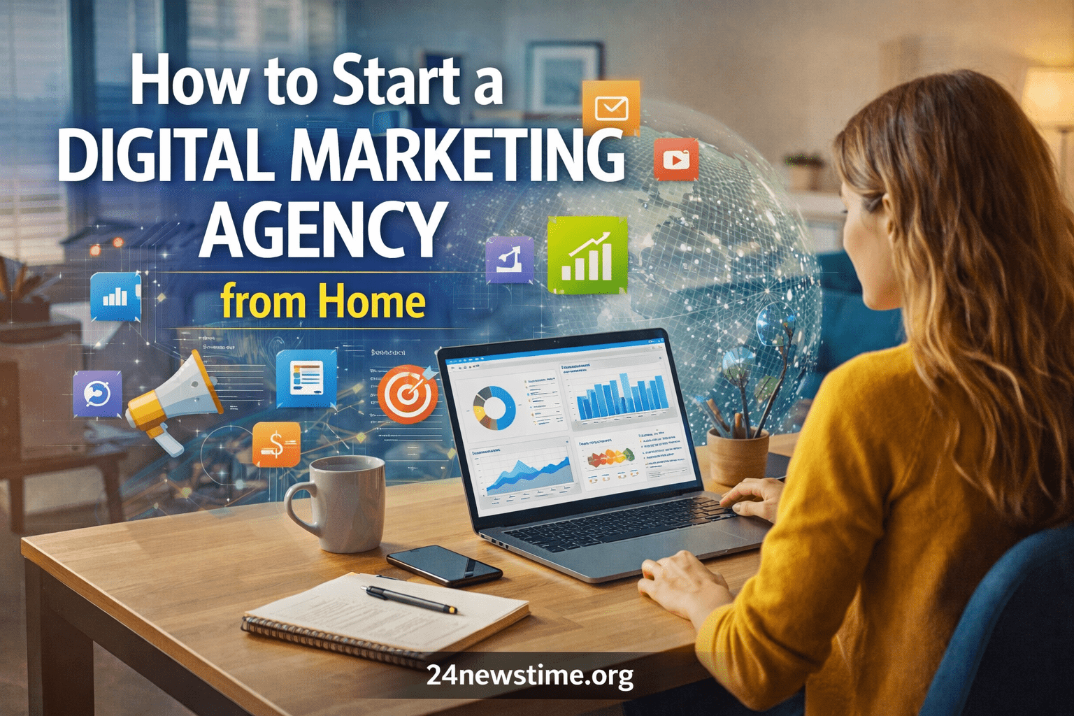 person starting digital marketing agency from home workspace