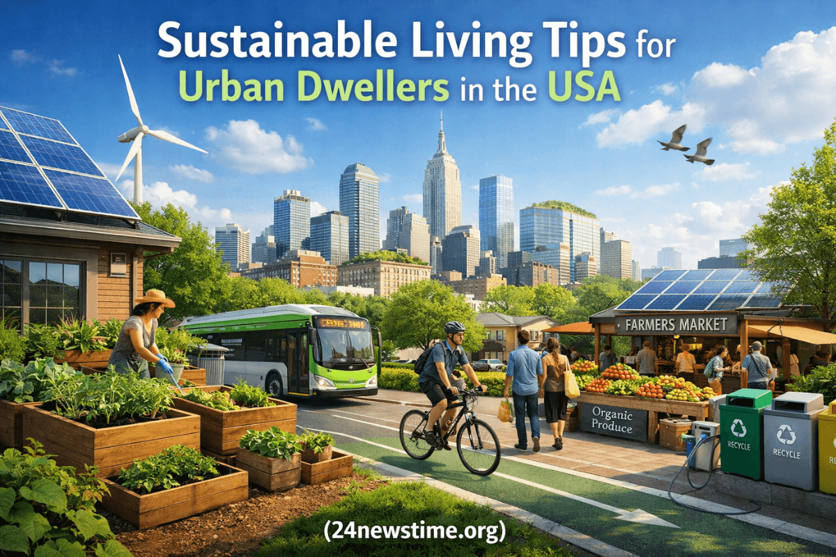 urban residents practicing sustainable living in a city environment
