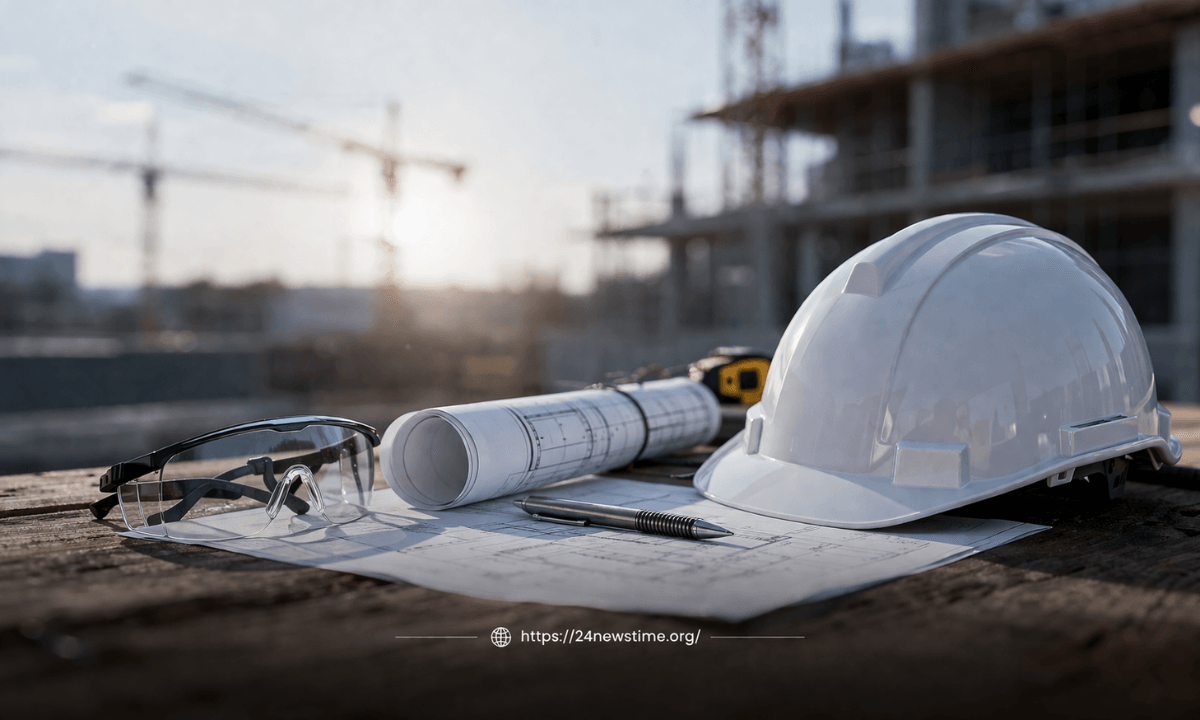 probationary engineer working on engineering project in office